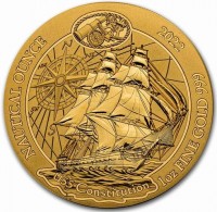 Gold coin Rwanda KM# 227 NAUTICAL OUNCE. 2022 1oz FINE SILVER 999. USS Constitution.