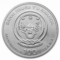 BANKI NKURU Y'U RWANDA. REPUBLIKA Y'U RWANDA. UBUMWI - UMURIMO - GUKUNDA IGIHUGU. AMAFARANGA 100 IJANA.