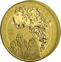 Gold coin Rwanda KM# 234 AFRICAN OUNCE 2008 - 2023. 1oz FINE SILVER 999. 15th. Anniv.
