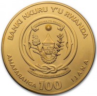 BANKI NKURU Y'U RWANDA. REPUBLIKA Y'U RWANDA. UBUMWI - UMURIMO - GUKUNDA IGIHUGU. AMAFARANGA 100 IJANA.