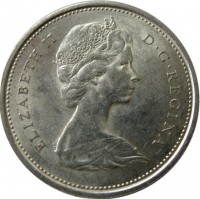 Canada coin 25 Cents - Elizabeth II - 2'nd Portrait (1965 - 1966) obverse obverse of 25 Cents - Elizabeth II - 2'nd Portrait (1965 - 1966) coin with KM# 62 from Canada. Inscription: ELIZABETH II D · G · REGINA