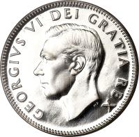 obverse of 25 Cents - George VI (1948 - 1952) coin with KM# 44 from Canada. Inscription: GEORGIVS VI DEI GRATIA REX