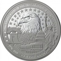 Silver coin Rwanda 250th ANNIVERSARY OF THE DECLARATION OF INDEPENDENCE. 1776 – 2026. 1/2 oz FINE SILVER 9999.