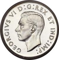 obverse of 25 Cents - George VI (1937 - 1947) coin with KM# 35 from Canada. Inscription: GEORGIVS VI D:G:REX ET IND:IMP:
