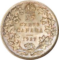 reverse of 25 Cents - George V (1920 - 1936) coin with KM# 24a from Canada. Inscription: 25 CENTS CANADA 1927