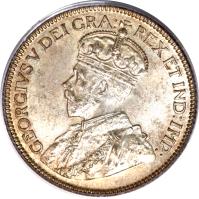 obverse of 25 Cents - George V (1912 - 1919) coin with KM# 24 from Canada. Inscription: GEORGIVS V DEI GRA: REX ET IND:IMP: