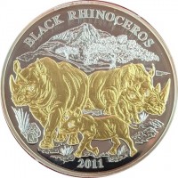 Silver coin Rwanda KM# 92 BLACK RHINOCEROS. 2011.