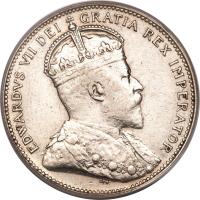 obverse of 25 Cents - Edward VII (1902 - 1909) coin with KM# 11 from Canada. Inscription: EDWARDVS VII DEI GRATIA REX IMPERATOR