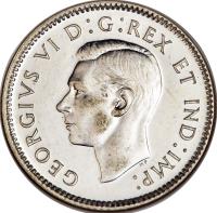 obverse of 10 Cents - George VI (1937 - 1947) coin with KM# 34 from Canada. Inscription: GEORGIVS VI D:G:REX ET IND:IMP: