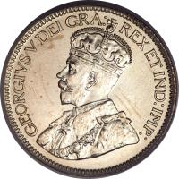 obverse of 10 Cents - George V (1920 - 1936) coin with KM# 23a from Canada. Inscription: GEORGIVS V DEI GRA: REX ET IND:IMP: