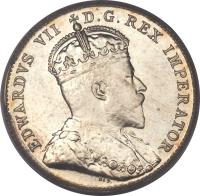 obverse of 10 Cents - Edward VII (1902 - 1910) coin with KM# 10 from Canada. Inscription: EDWARDVS VII D.G.REX IMPERATOR