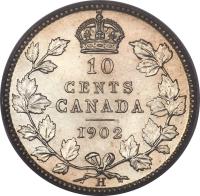 Canada coin 10 Cents - Edward VII (1902 - 1910) reverse reverse of 10 Cents - Edward VII (1902 - 1910) coin with KM# 10 from Canada. Inscription: 10 CENTS CANADA 1902