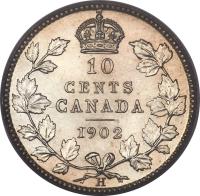 reverse of 10 Cents - Edward VII (1902 - 1910) coin with KM# 10 from Canada. Inscription: 10 CENTS CANADA 1902