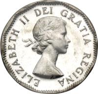 obverse of 5 Cents - Elizabeth II - 1'st Portrait (1953 - 1954) coin with KM# 50 from Canada. Inscription: ELIZABETH II DEI GRATIA REGINA