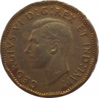 obverse of 5 Cents - George VI - Victory (1943 - 1944) coin with KM# 40 from Canada. Inscription: GEORGIVS VI D : G : REX ET IND : IMP :