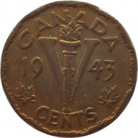 Canada coin 5 Cents - George VI - Victory (1943 - 1944) reverse reverse of 5 Cents - George VI - Victory (1943 - 1944) coin with KM# 40 from Canada. Inscription: CANADA 19 V 43 T.S. CENTS