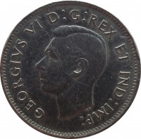 Canada coin 5 Cents - George VI - Round (1937 - 1942) obverse obverse of 5 Cents - George VI - Round (1937 - 1942) coin with KM# 33 from Canada. Inscription: GEORGIVS VI D : G : REX ET IND : IMP :