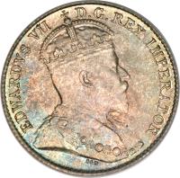 Canada coin 5 Cents - Edward VII (1903 - 1910) obverse obverse of 5 Cents - Edward VII (1903 - 1910) coin with KM# 13 from Canada. Inscription: EDWARDVS VII D.G.REX IMPERATOR