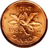 reverse of 1 Cent - Elizabeth II - 2'nd Portrait (1982 - 1989) coin with KM# 132 from Canada. Inscription: 1 CENT 1983 CANADA