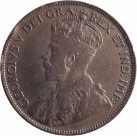 Canada coin 1 Cent - George V - With DEI GRA (1912 - 1920) obverse obverse of 1 Cent - George V - With DEI GRA (1912 - 1920) coin with KM# 21 from Canada. Inscription: GEORGIVS V DEI GRA: REX ET IND:IMP: