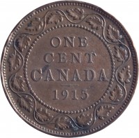 reverse of 1 Cent - George V - With DEI GRA (1912 - 1920) coin with KM# 21 from Canada. Inscription: ONE CENT CANADA 1913