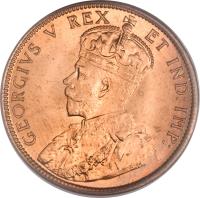 obverse of 1 Cent - George V - Without DEI GRA (1911) coin with KM# 15 from Canada. Inscription: GEORGIVS V REX ET IND:IMP: