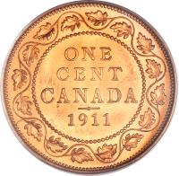 Canada coin 1 Cent - George V - Without DEI GRA (1911) reverse reverse of 1 Cent - George V - Without DEI GRA (1911) coin with KM# 15 from Canada. Inscription: ONE CENT CANADA 1911