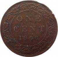 reverse of 1 Cent - Edward VII (1902 - 1910) coin with KM# 8 from Canada. Inscription: ONE CENT 1906