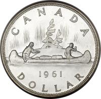 reverse of 1 Dollar - Elizabeth II - 1'st Portrait (1953 - 1963) coin with KM# 54 from Canada. Inscription: C A N A D A 1961 D O L L A R