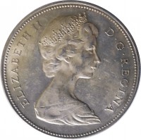 Canada coin 1 Dollar - Elizabeth II - 2'nd Portrait (1965 - 1966) obverse obverse of 1 Dollar - Elizabeth II - 2'nd Portrait (1965 - 1966) coin with KM# 64 from Canada. Inscription: ELIZABETH II D · G · REGINA