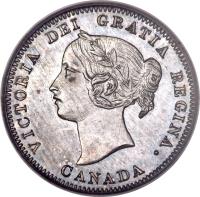 Canada coin 5 Cents - Victoria (1858 - 1901) obverse obverse of 5 Cents - Victoria (1858 - 1901) coin with KM# 2 from Canada. Inscription: VICTORIA DEI GRATIA REGINA. CANADA