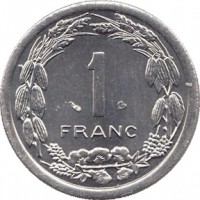Central Africa (BEAC) coin 1 Franc (1974 - 2003) reverse reverse of 1 Franc (1974 - 2003) coin with KM# 8 from Central Africa (BEAC). Inscription: 1 FRANC