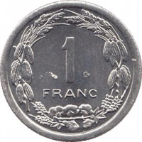 reverse of 1 Franc (1974 - 2003) coin with KM# 8 from Central Africa (BEAC). Inscription: 1 FRANC