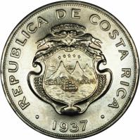 obverse of 1 Colón (1937 - 1948) coin with KM# 177 from Costa Rica. Inscription: .REPUBLICA DE COSTA RICA. 1948