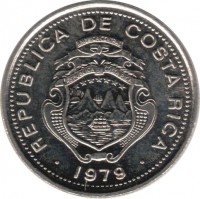 Costa Rica coin 10 Céntimos (1979) obverse obverse of 10 Céntimos (1979) coin with KM# 185.2b from Costa Rica. Inscription: REPUBLICA DE COSTA RICA 1979