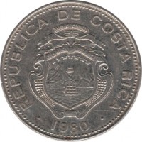 Costa Rica coin 25 Céntimos (1980) obverse obverse of 25 Céntimos (1980) coin with KM# 188.1a from Costa Rica. Inscription: REPUBLICA DE COSTA RICA 1980