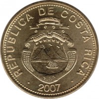 Costa Rica coin 100 Colones (2006 - 2007) obverse obverse of 100 Colones (2006 - 2007) coin with KM# 240a from Costa Rica. Inscription: REPUBLICA DE COSTA RICA AMERICA CENTRAL REPUBLICA DE COSTA RICA · 2007 ·