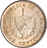 Cuba coin 10 Centavos (1915 - 1949) obverse obverse of 10 Centavos (1915 - 1949) coin with KM# A12 from Cuba. Inscription: REPUBLICA DE CUBA DIEZ CENTAVOS