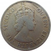 obverse of 100 Mils - Elizabeth II - 1'st Portrait (1955 - 1957) coin with KM# 37 from Cyprus. Inscription: QUEEN ELIZABETH THE SECOND