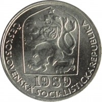Czechoslovakia coin 5 Haléřů (1977 - 1990) obverse obverse of 5 Haléřů (1977 - 1990) coin with KM# 86 from Czechoslovakia. Inscription: 1989 ČESKOSLOVENSKÁ SOCIALISTICKÁ REPUBLIKA