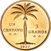 Dominican Republic coin 1 Centavo (1937 - 1961) reverse reverse of 1 Centavo (1937 - 1961) coin with KM# 17 from Dominican Republic. Inscription: UN CENTAVO 3 GRAMOS 1937
