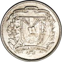 Dominican Republic coin 5 Centavos (1937 - 1974) obverse obverse of 5 Centavos (1937 - 1974) coin with KM# 18 from Dominican Republic. Inscription: DIOS PATRIA LIBERTAD REPUBLICA DOMINICANA