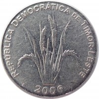 obverse of 5 Centavos (2003 - 2012) coin with KM# 2 from East Timor. Inscription: REPÚBLICA DEMOCRATICA DE TIMOR-LESTE 2006