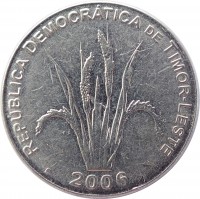 East Timor coin 5 Centavos (2003 - 2012) obverse obverse of 5 Centavos (2003 - 2012) coin with KM# 2 from East Timor. Inscription: REPÚBLICA DEMOCRATICA DE TIMOR-LESTE 2006