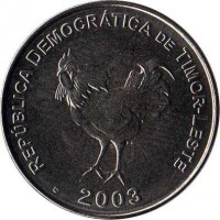 obverse of 10 Centavos (2003 - 2012) coin with KM# 3 from East Timor. Inscription: REPÚBLICA DEMOCRATICA DE TIMOR-LESTE 2003