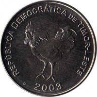 East Timor coin 10 Centavos (2003 - 2012) obverse obverse of 10 Centavos (2003 - 2012) coin with KM# 3 from East Timor. Inscription: REPÚBLICA DEMOCRATICA DE TIMOR-LESTE 2003