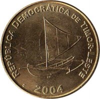 East Timor coin 25 Centavos (2003 - 2012) obverse obverse of 25 Centavos (2003 - 2012) coin with KM# 4 from East Timor. Inscription: REPÚBLICA DEMOCRATICA DE TIMOR-LESTE 2004