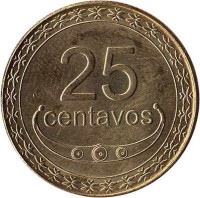 reverse of 25 Centavos (2003 - 2012) coin with KM# 4 from East Timor. Inscription: 25 CENTAVOS