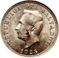 obverse of 5 Centavos (1915 - 1925) coin with KM# 129 from El Salvador. Inscription: REPUBLICA DEL SALVADOR 1919