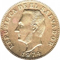 obverse of 3 Centavos (1974) coin with KM# 148 from El Salvador. Inscription: REPÚBLICA DE EL SALVADOR 1974